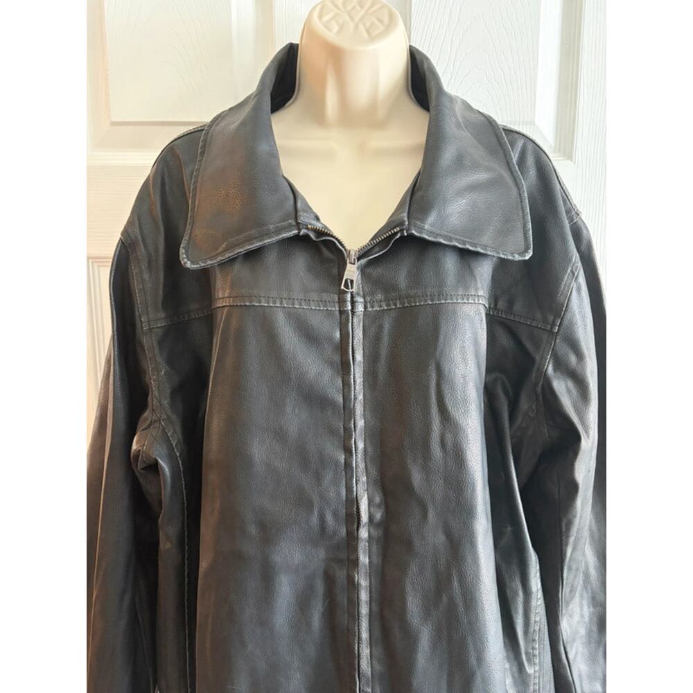 Whispering Smith Black Faux Leather Jacket‎ XL Y2K Minimalist Zip Coat Mens